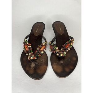 sarkany Sandals Women Size 37 US 7 Brown Leather Multi Color Stones